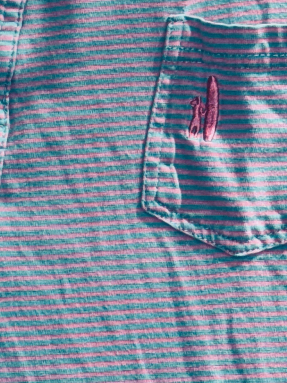 johnnie-O Hangin’ Out Pink Aqua Striped Pocket Polo Surfer Logo - Picture 4 of 4